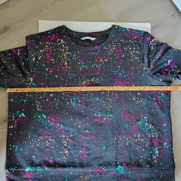 Studio Untold Womens Pullover Sweatshirt 24/26 Rainbow Metallic Paint Splatter - Picture 9 of 13